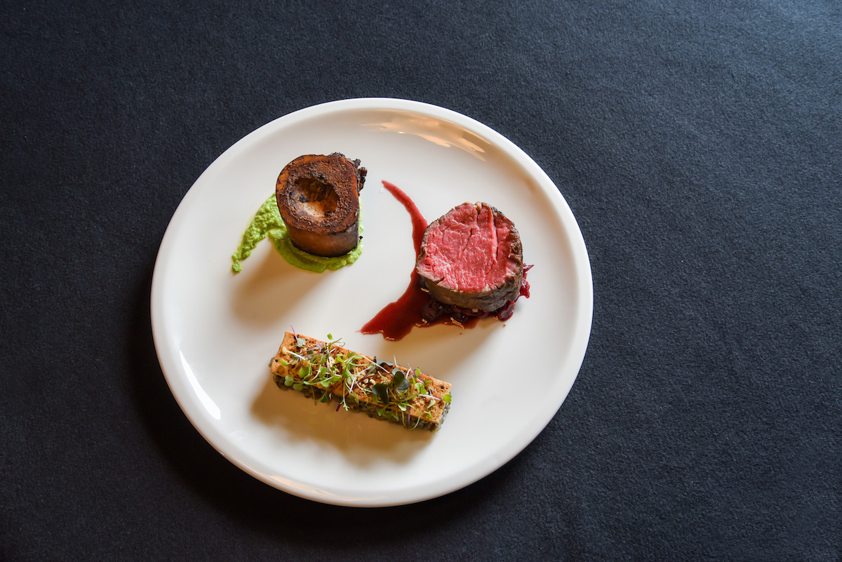 Pitches Cafe and Restaurant dish: Eye of the Mist - Silver Fern Farms Reserve eye fillet, beef cheeks, bone marrow.