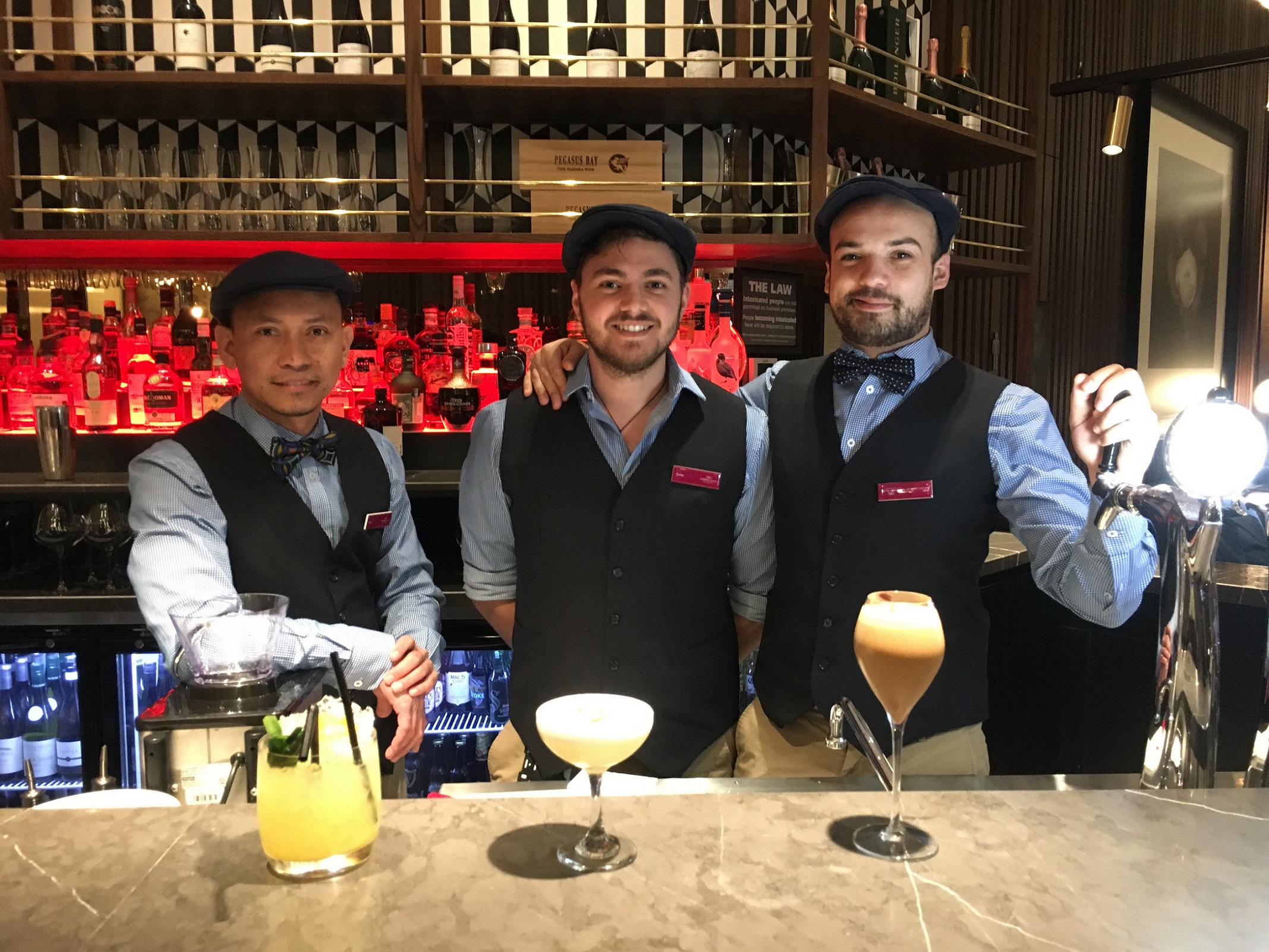 Crowne Plaza Christchurch Social Wine Bar cocktail alchemists (L-R) Leo Bancale, Corey Ellis and Kolin Abassi