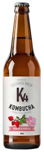 A bottle of K4 Rosehip and Hibiscus kombucha