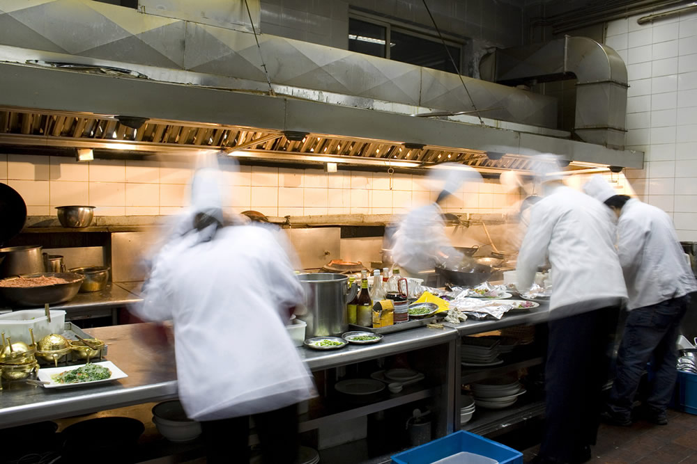 A busy kitchen scene