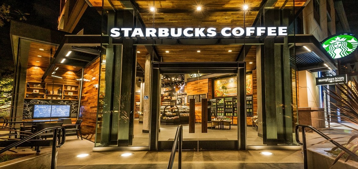 The exterior of a Starbucks store in California