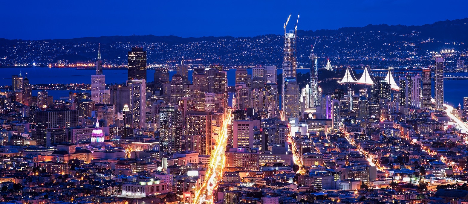 The San Francisco skyline at night