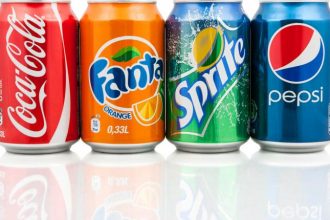 A row of soft drink cans