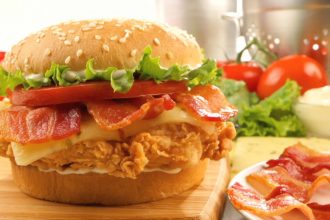 A chicken and bacon burger from Texas Chicken