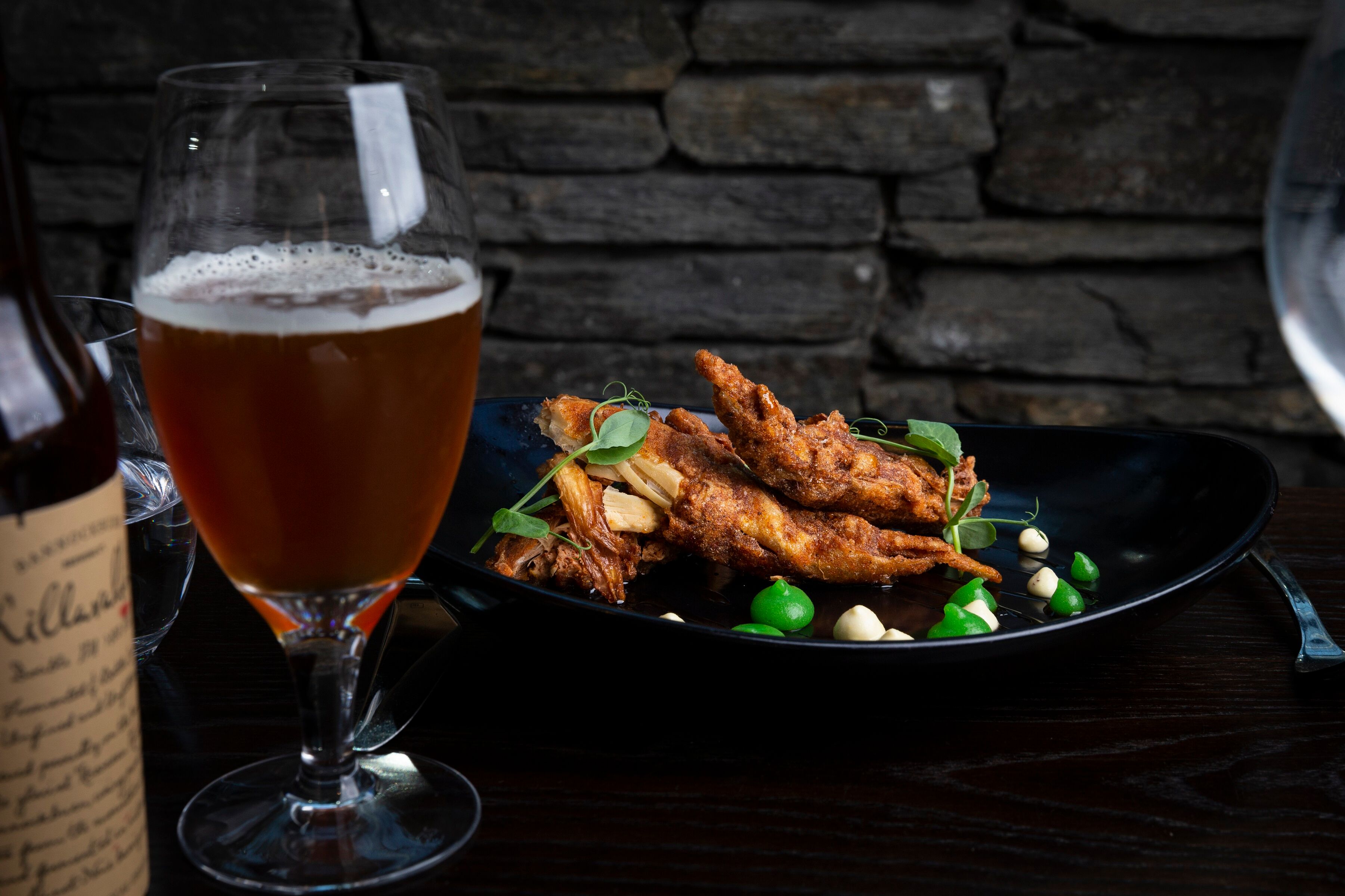 Southern-fried banana blossoms, sriracha glaze and ranch dressing. 