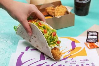 Taco Bell Crispy Tortilla Chicken held by hand