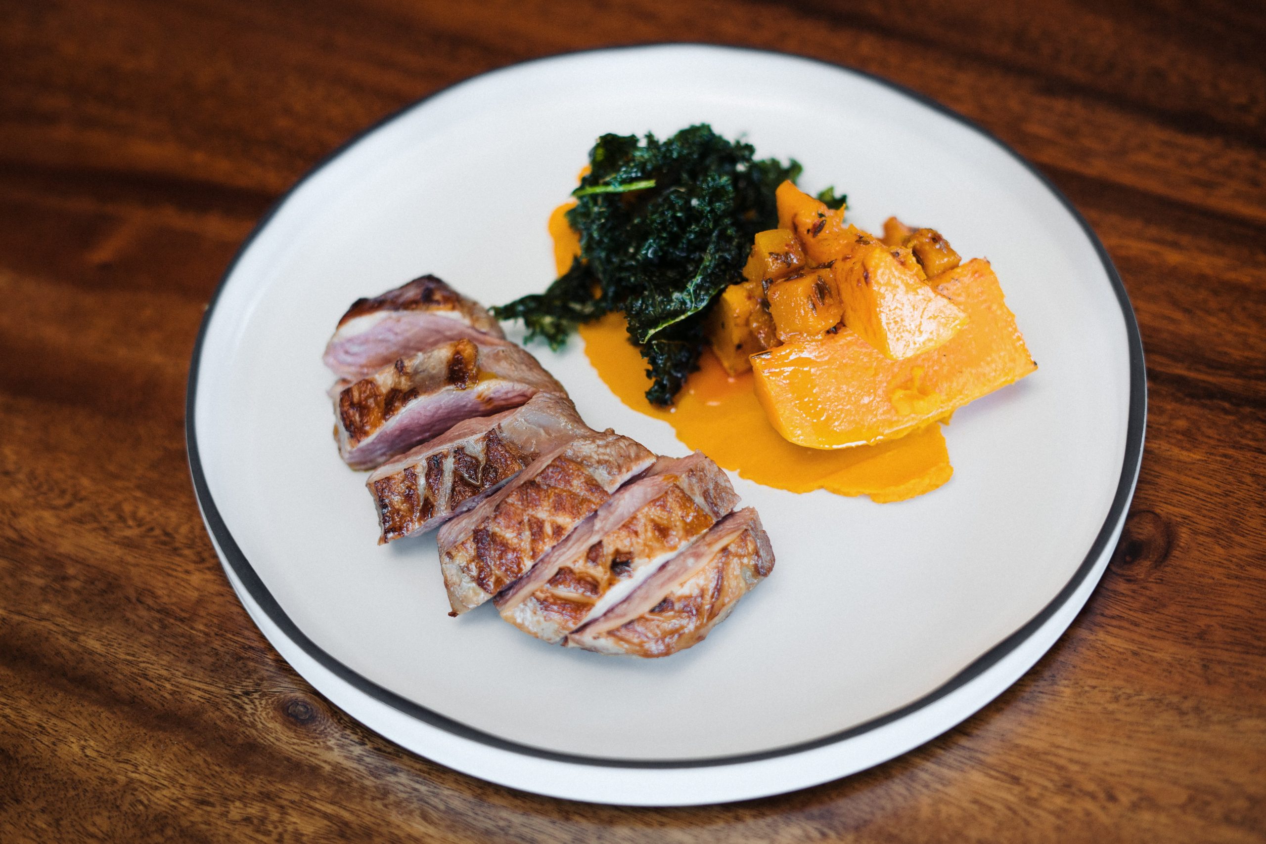 Coastal Spring Lamb Rump, Roasted Butternut, Kale and Pumpkin Pickle