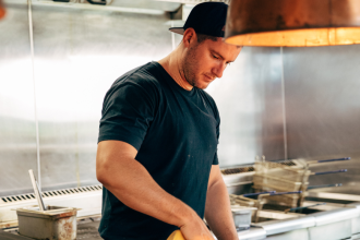 burger burger head chef Mike SLaven