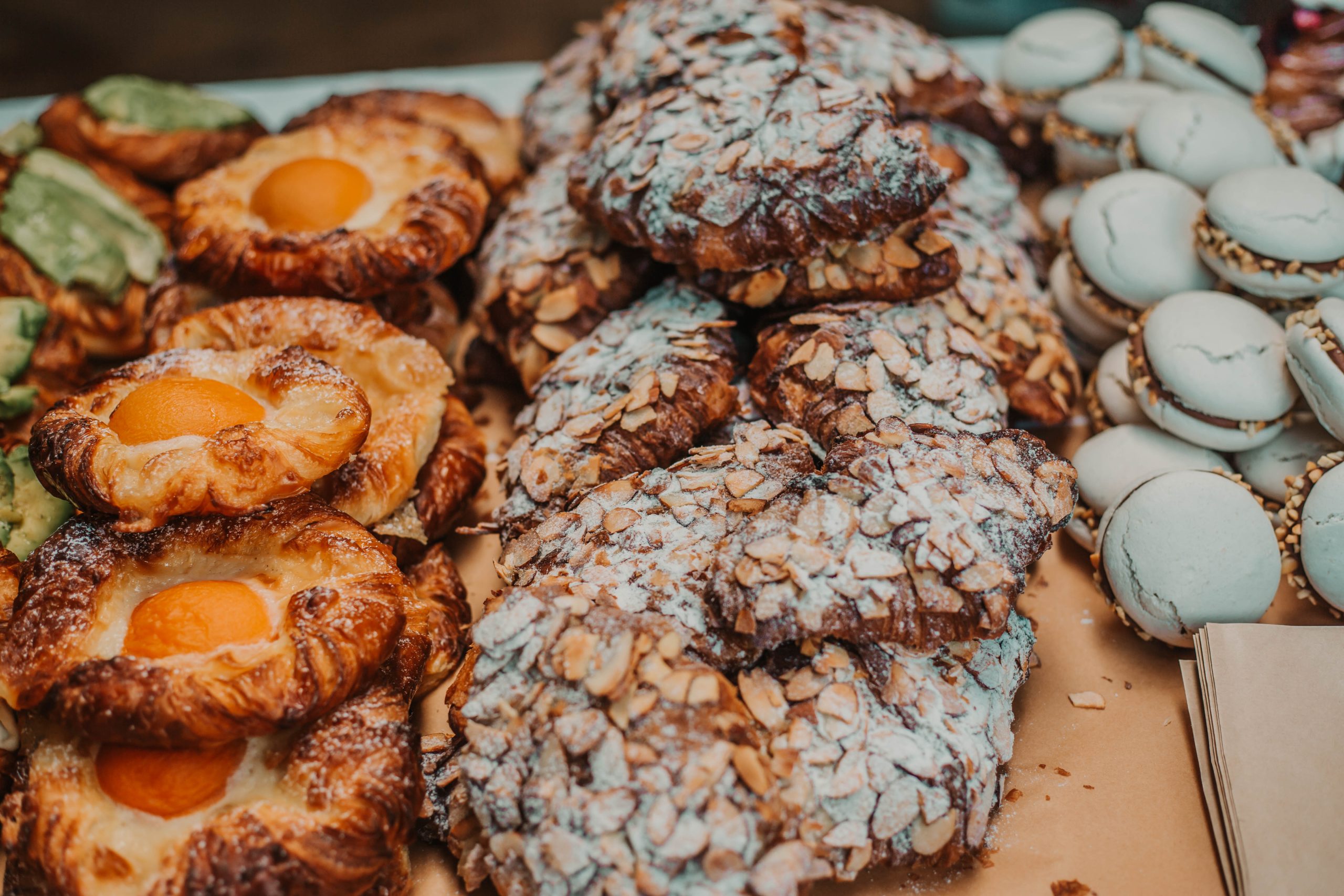 apricot danishes, almond croissants, macarons