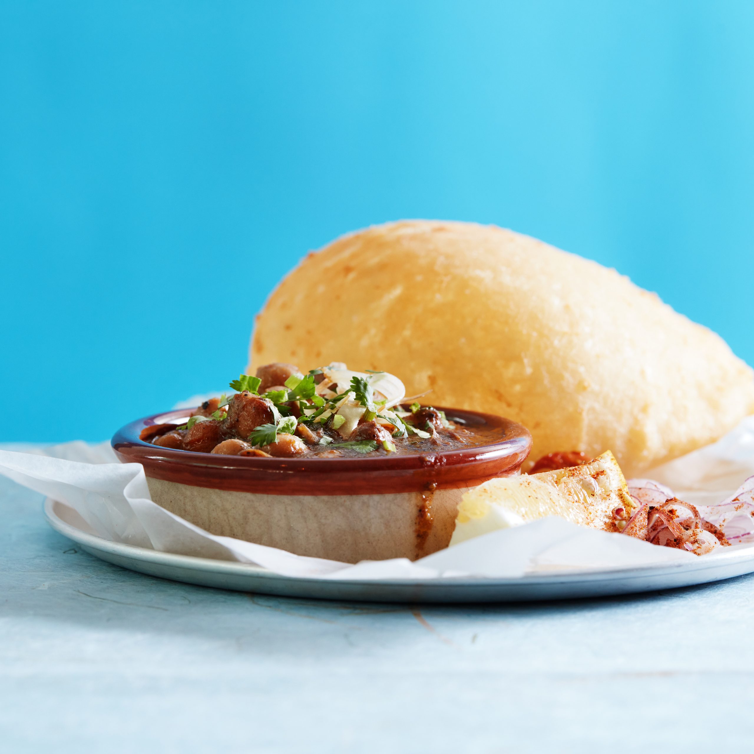 indian street food snack of bread and sauce