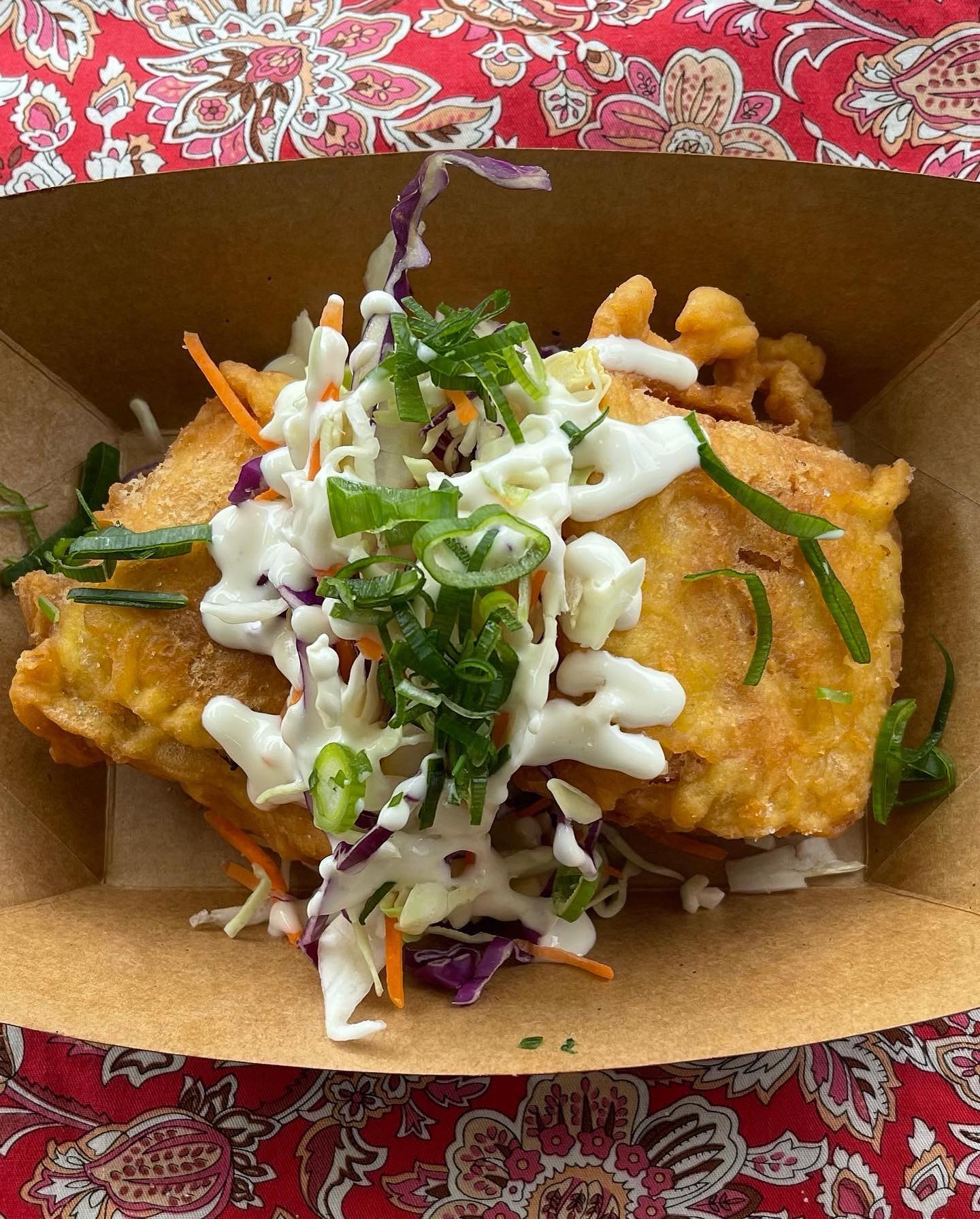 close up of food truck food stuffed tofu