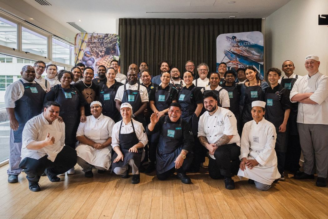 Peter Gordon described the collaboration at Ocean of Flavours: One Ocean, Many Flavours as “fantastic”, after eight visiting Pacific chefs joined 16 New Zealand chefs in Auckland. Hot-rock cooking, banana tiramisu, and ingredients unfamiliar to Gordon were among the highlights of the two-day programme, which culminated in a dinner for 140 guests.